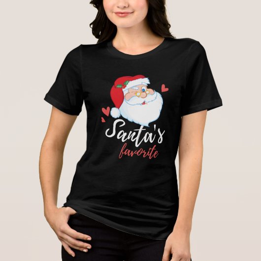 Santa's Favoriete Grappige Gedrukte Vrouwen Tri-Blend Shirt (Voorkant)