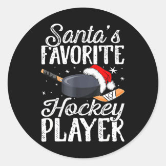 Santa's favoriete hockeyspeler Fun Christmas Pajam Ronde Sticker