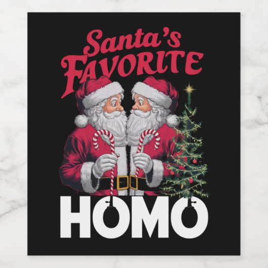 Santas Favoriete Homo Gay Kerstmis LGBTQ Pride Wijn Etiket (Enkel label)