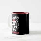 Santa's Favorite Gamer Personalized Gaming Xmas Tweekleurige Koffiemok (Voorkant links)