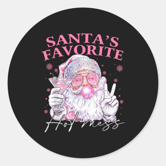 Santa's Favorite Hot Mess Funny Christmas Ronde Sticker (Voorkant)