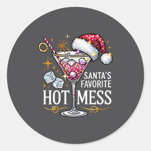Santa's Favorite Hot Mess Long Sleeve Ronde Sticker (Voorkant)