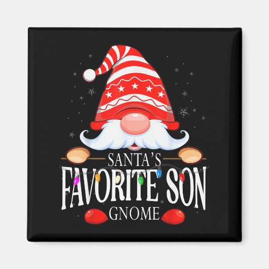 Santa's Favorite Son Gnome Matching Christmas Paja Magneet (Voorkant)