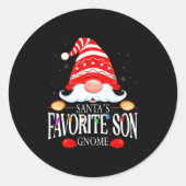Santas Favorite Son Gnome Matching Christmas Paja  Ronde Sticker (Voorkant)