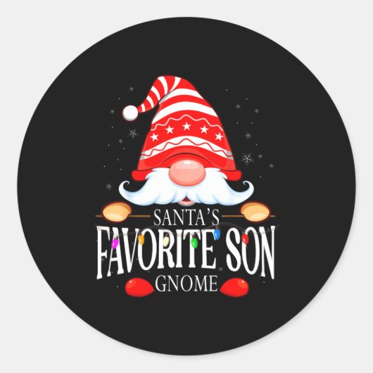 Santas Favorite Son Gnome Matching Christmas Paja  Ronde Sticker (Voorkant)