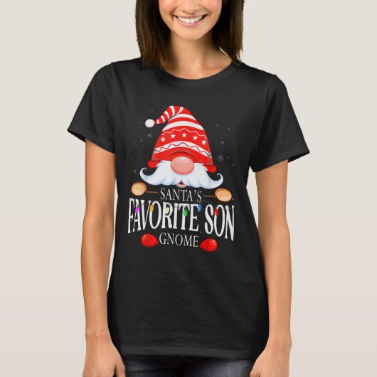 Santa's Favorite Son Gnome Matching Christmas Paja T-shirt (Voorkant)