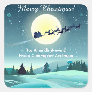 Santa's Flying Rendier Sleigh Vierkante Sticker