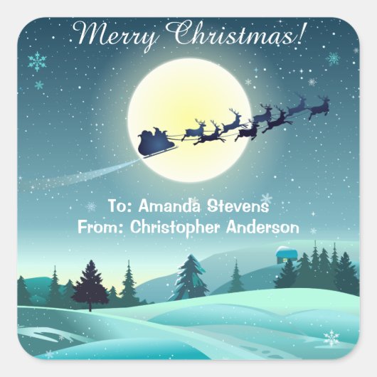 Santa's Flying Rendier Sleigh Vierkante Sticker (Voorkant)