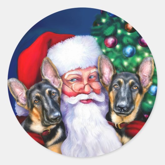 Santa's German Sheperd Dogs Ronde Sticker (Voorkant)