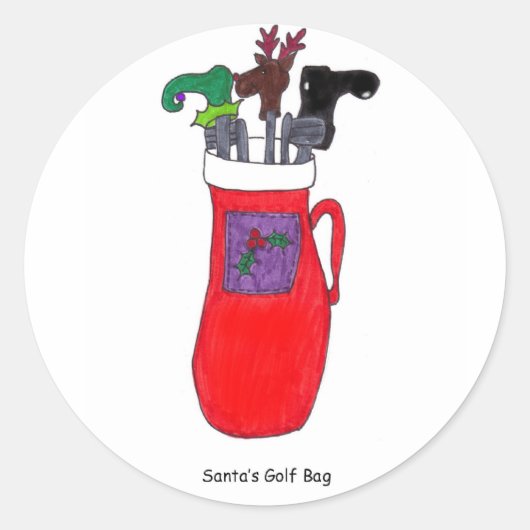 Santa's Golf Bag Ronde Sticker (Voorkant)