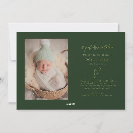 Santa's Helper Christmas Green Birth Announcement Feestdagenkaart (Achterkant)