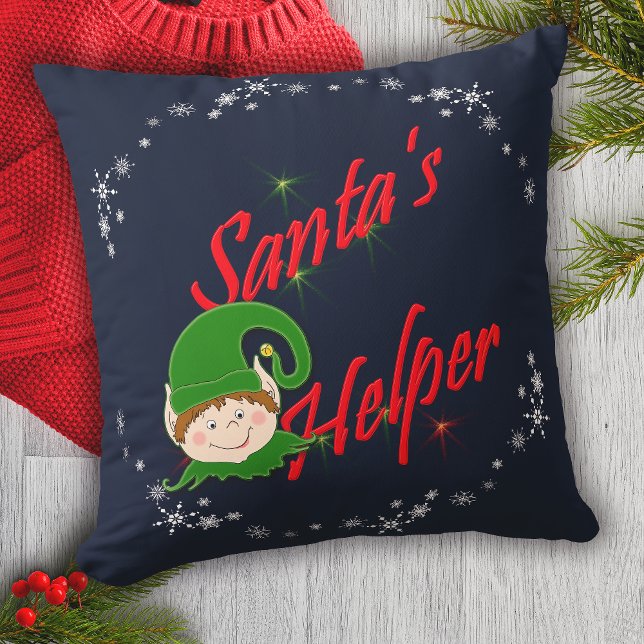 Santa's Helper Kerst Elf Whimsical Vakantie Kussen (Creator heeft geüpload)