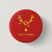 Santas helper moderne rendierkop rood ronde button 3,2 cm (Voorkant)