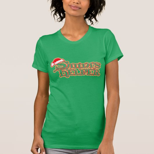 Santa's Helper rood wit & goud Kerstmis t-shirt (Voorkant)