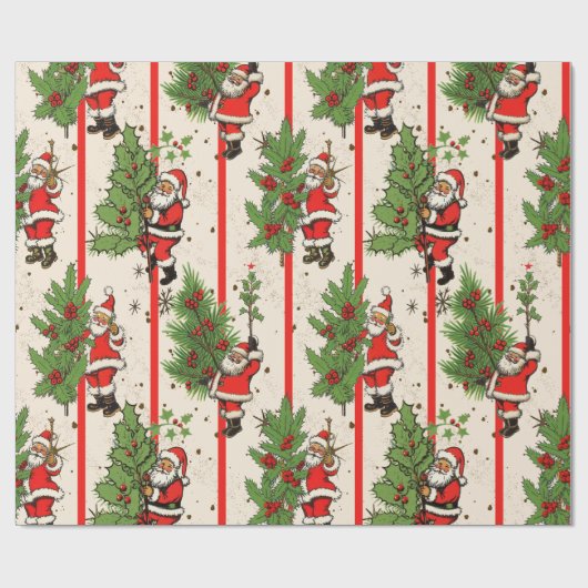  Santa's Holly en Stripes Cadeaupapier (Vlak)