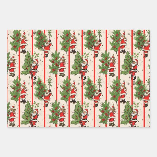  Santa's Holly en Stripes Inpakpapier Vel (Voorkant 3)