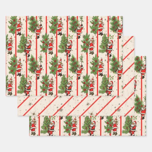 Santa's Holly en Stripes Inpakpapier Vel (Set)