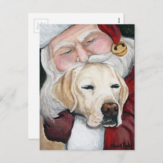 Santa's Hug for Lab art postcard Feestdagenkaart (Voorkant / Achterkant)