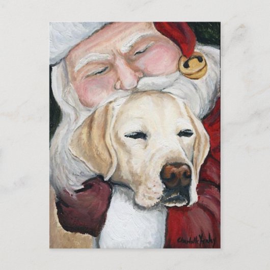 Santa's Hug for Lab art postcard Feestdagenkaart (Voorkant)