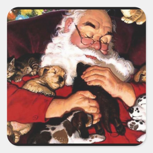 Santa's Huisdieren Vierkante Sticker (Voorkant)