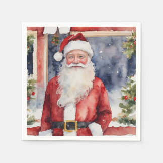 Santa's Joyful Waterverf kerstpapier Servet