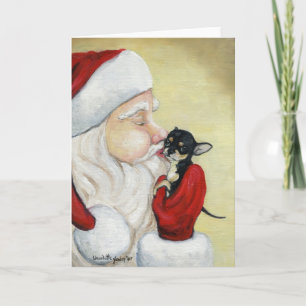 "Santa's Kiss for Chihuahua" Dog Art Greeting Card Feestdagen Kaart
