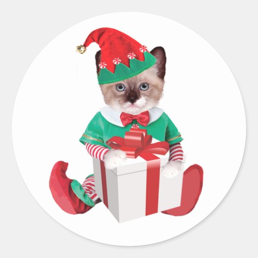 Santas Kitten Elves Classic Ronde Stickers (Voorkant)