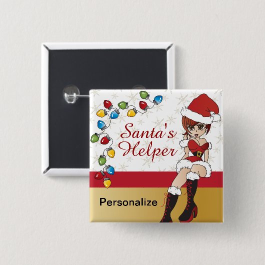 Santa's Kleine Helper Vierkante Button 5,1 Cm (Voorkant /achterkant)