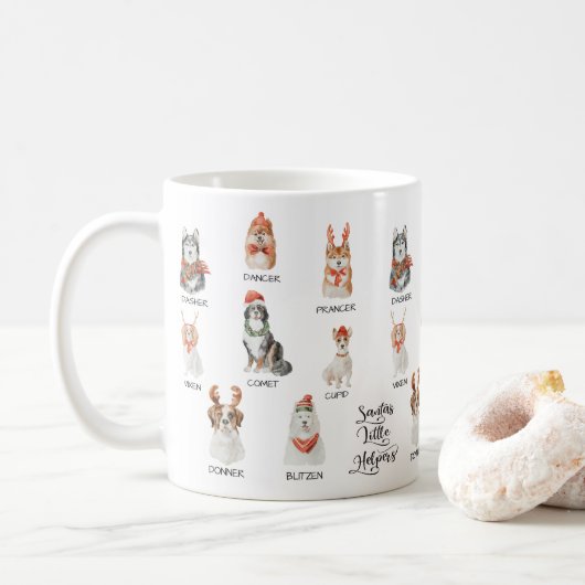 Santa's kleine helpers Dog Reindeer noemt mok (Met donut)