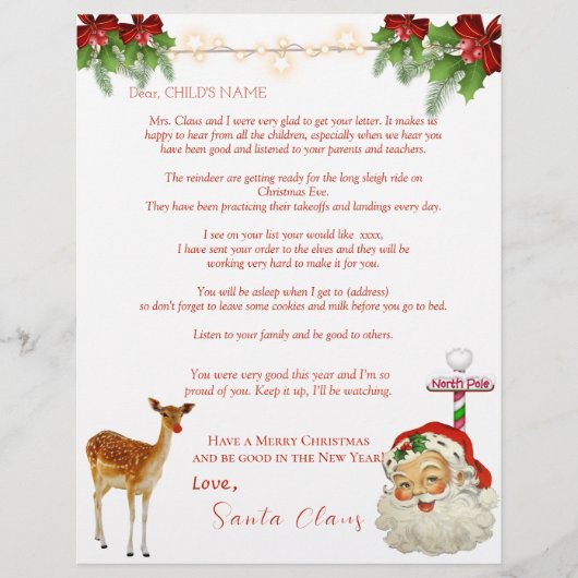 Santa's Letter Reindeer North Pole Red Bows (Voorkant)