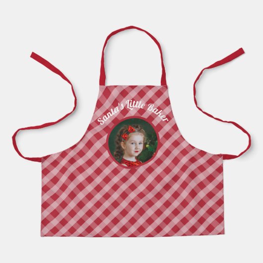 Santa's Little Baker kinder gingham kerst foto Schort (Voorkant)