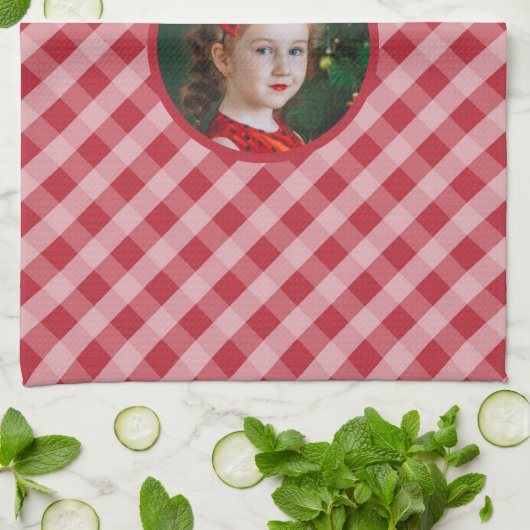 Santa's Little Baker kinder gingham kerst foto Theedoek (Gevouwen)