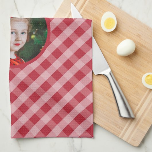 Santa's Little Baker kinder gingham kerst foto Theedoek (Quarter Fold)