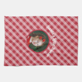 Santa's Little Baker kinder gingham kerst foto Theedoek (Horizontaal)