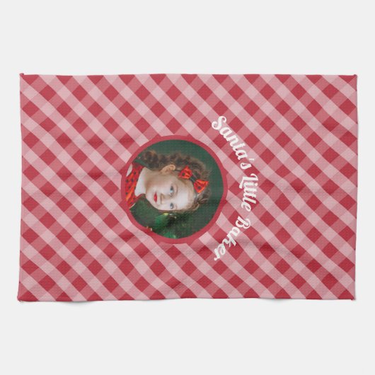 Santa's Little Baker kinder gingham kerst foto Theedoek (Horizontaal)