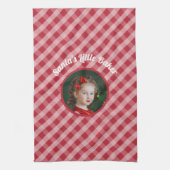 Santa's Little Baker kinder gingham kerst foto Theedoek (Verticaal)