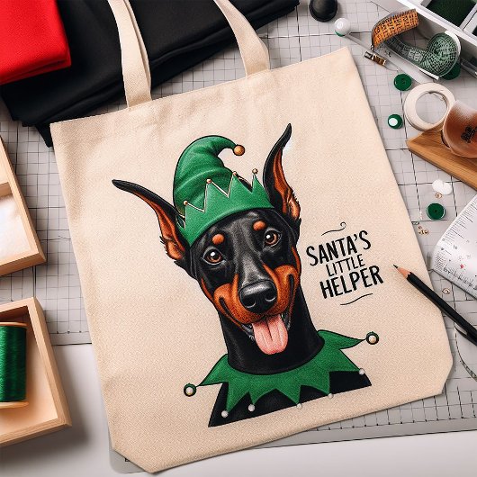Santa's Little Helper Christmas Dobermann Hond ELF Tote Bag