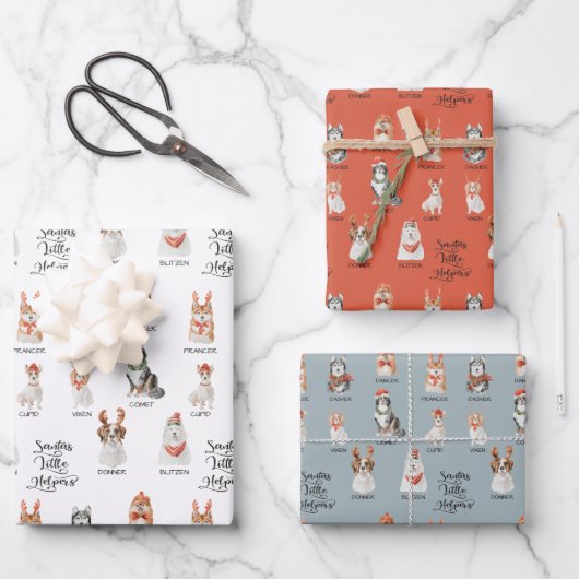 Santa's Little Helpers Dog Reindeer Pattern Inpakpapier Vel (Voorkant)