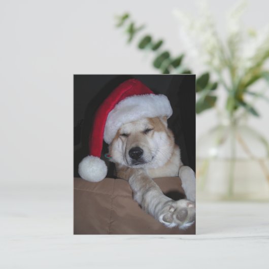 Santa's Little Shiba-Inu Helper Feestdagenkaart (Staand voorkant)