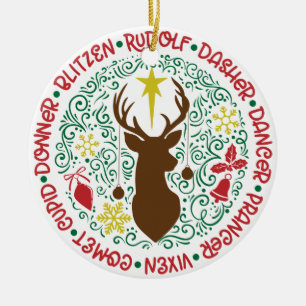 Santa's Magical Flying Reindeer Names   Kerstmis Keramisch Ornament