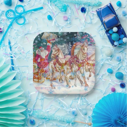 Santa's Magical Horse Sleigh Sneeuwnacht Papieren Bordje (Feest)