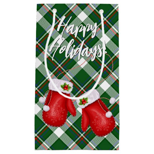 Santas Mittens over het rode groene spelpatroon Klein Cadeauzakje (Voorkant)