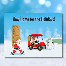 Santa's Moving Boxes with Reindeer on Golf Course Aankondigingskaart