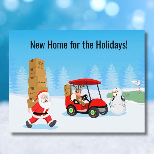 Santa's Moving Boxes with Reindeer on Golf Course Aankondigingskaart