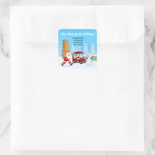 Santa's Moving Boxes with Reindeer on Golf Course Vierkante Sticker (Tas)