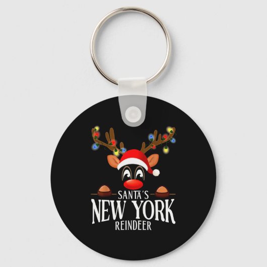 Santa's New York Reindeer Funny Xmas Matching Pjs Sleutelhanger (Voorkant)