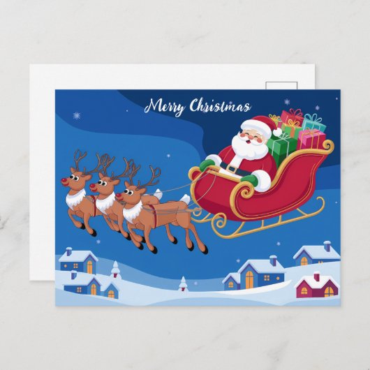 Santa's Nighttime Sleigh Ride Kerstmis Briefkaart (Voorkant / Achterkant)