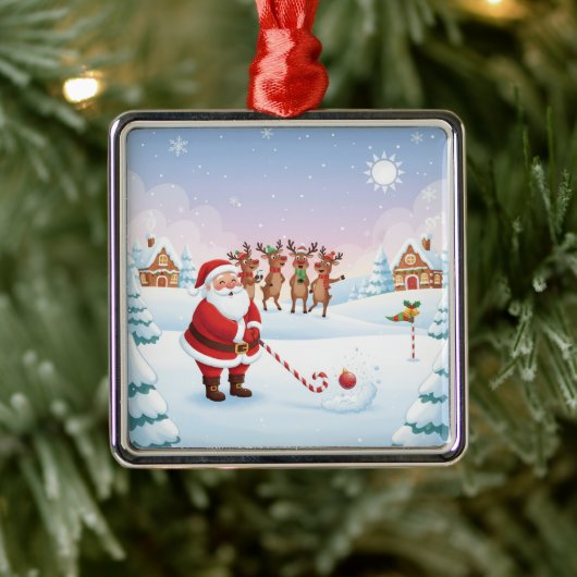Santa's North Pole Holiday Golfing Fun  Metalen Ornament (Boom)