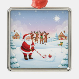 Santa's North Pole Holiday Golfing Fun Metalen Ornament