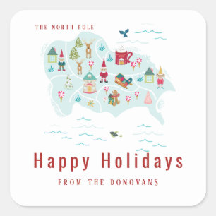 Santa's North Pole Village Kaart Kerstmis Vierkante Sticker